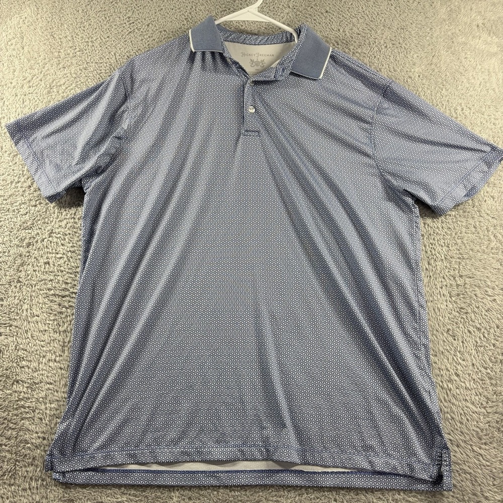 Hickey Freeman Polo Shirt‎ Mens Large Blue White Pattern Golf Performance